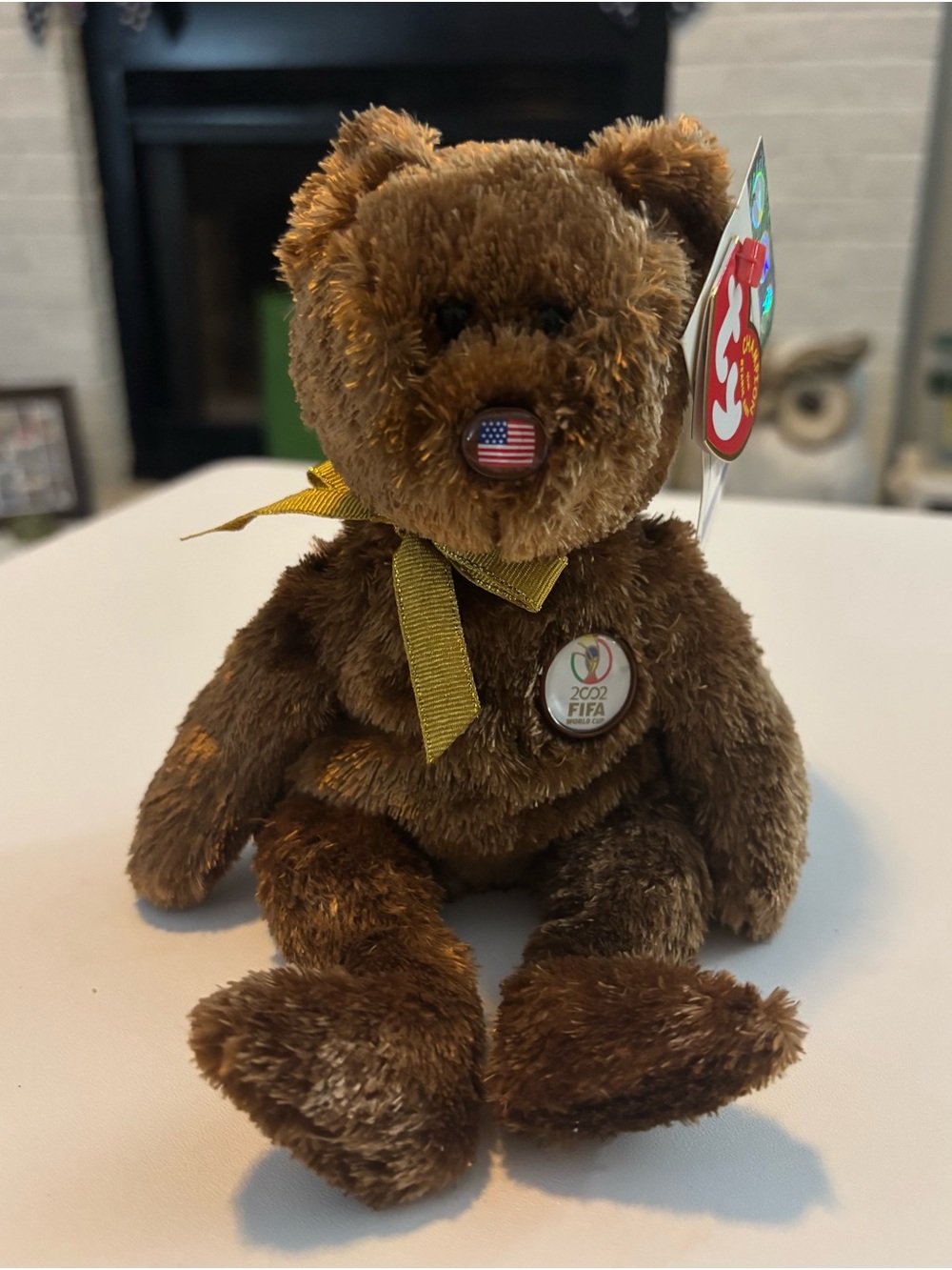 Ty Beanie Baby 2002 CHAMPION Soccer Bear USA Flag Nose Official Licensed MWMT
